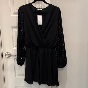 Gee Gee Black Shorts Romper with Sequin Sleeves